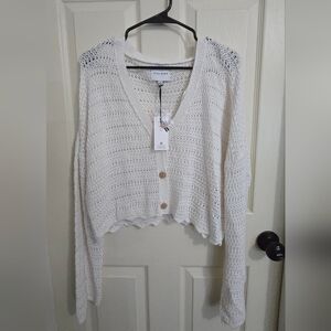 Pink Rose Women's White Cardigan Sweater